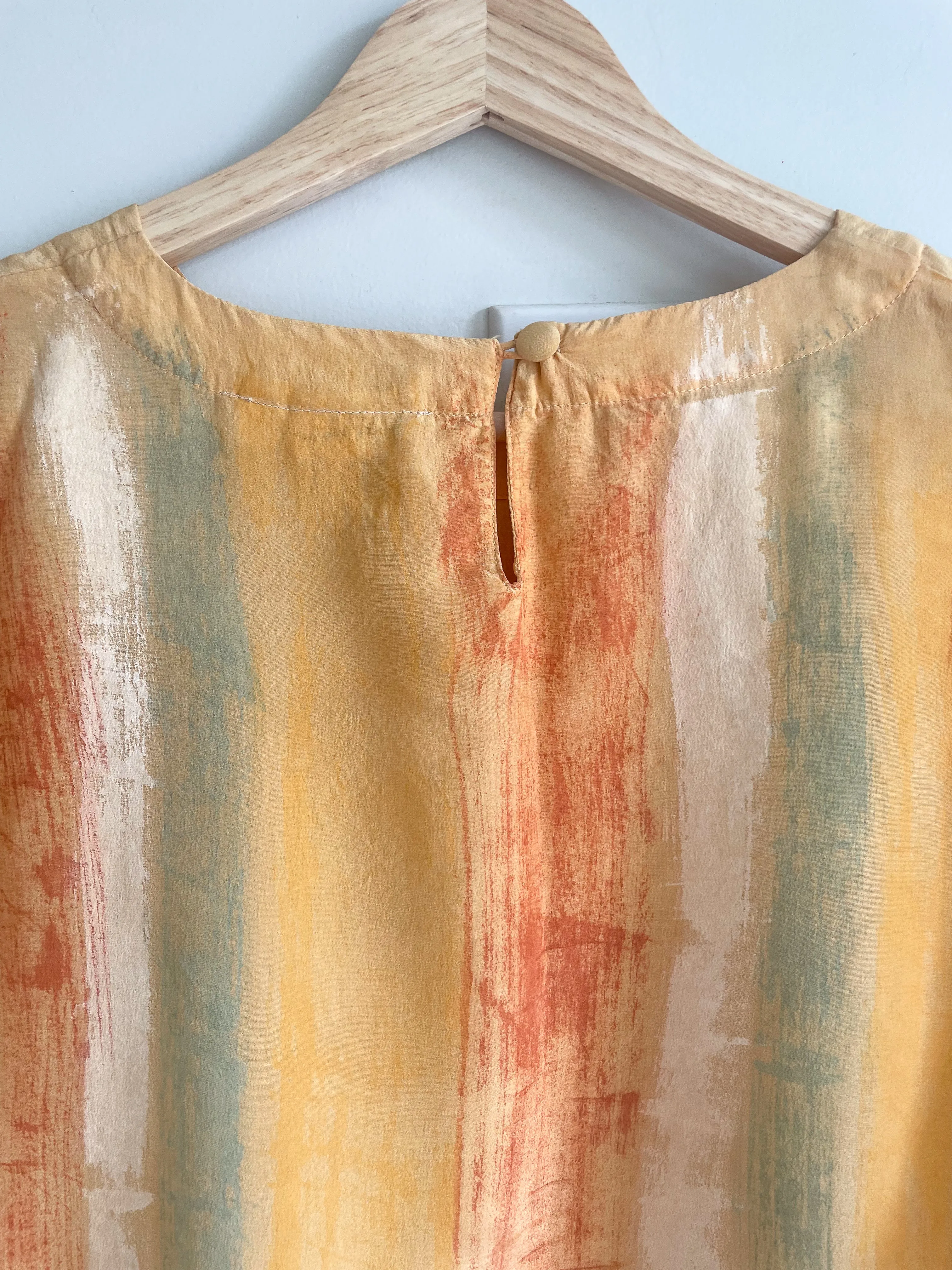 Hand-Painted Silk Short Sleeve Top - Pigment Stripes