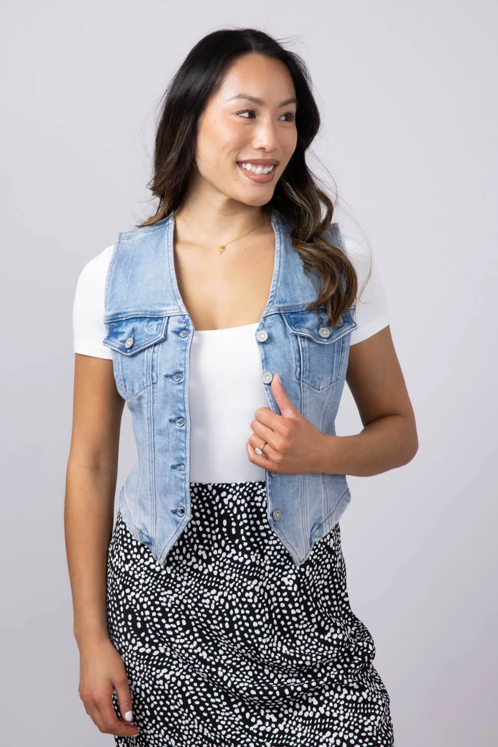 Hidden Denim Button Up Vest for Women | HD148V-LT