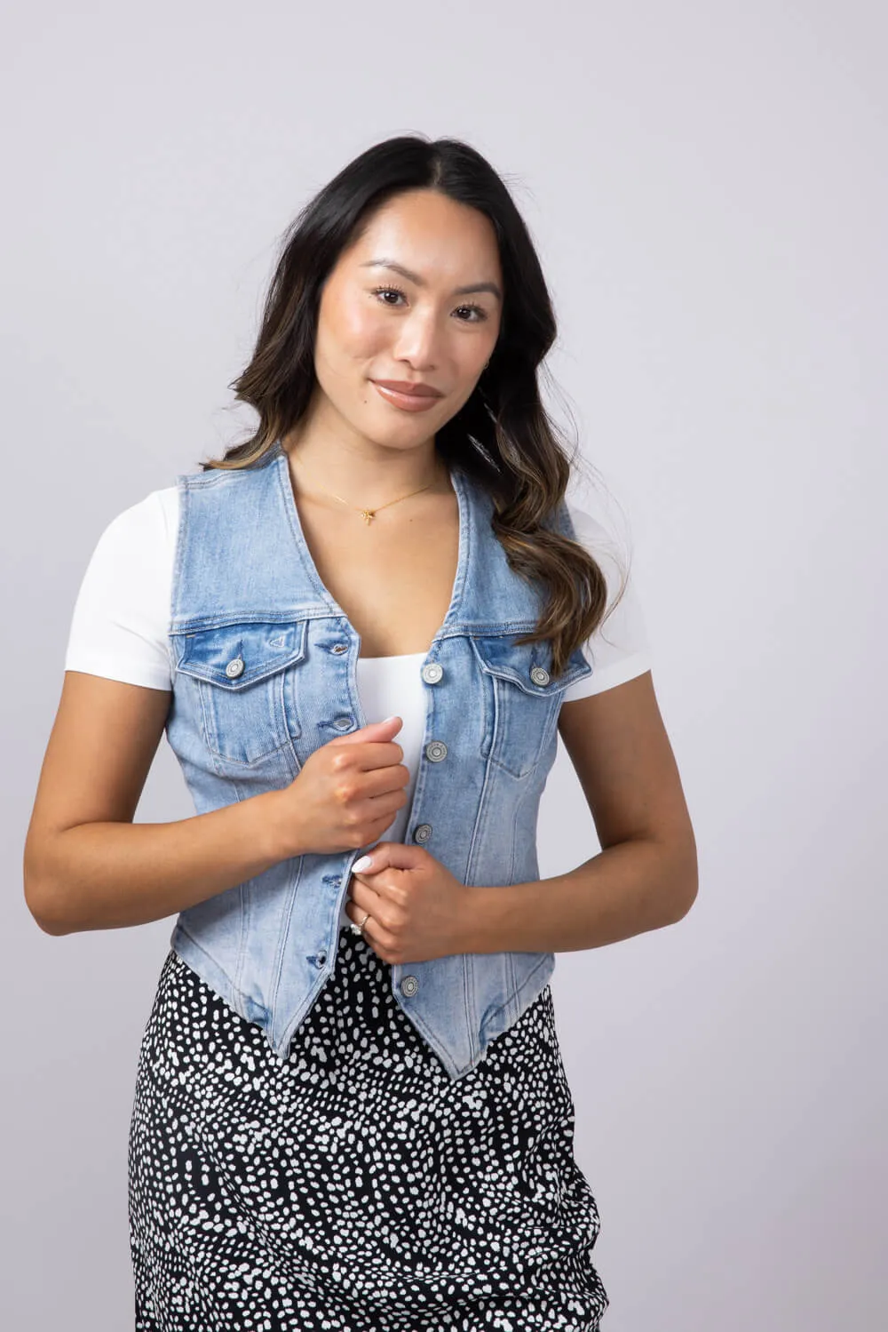 Hidden Denim Button Up Vest for Women | HD148V-LT