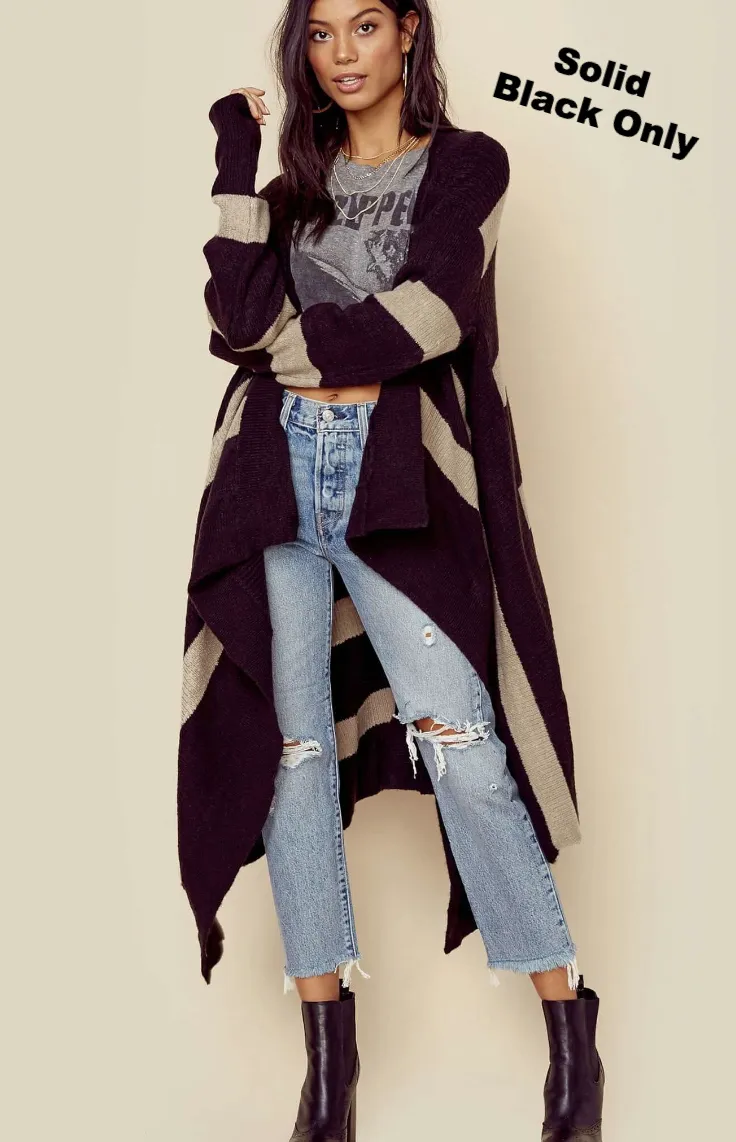 Indah Praline Rib Knit Cardigan Sweater | Solid Black