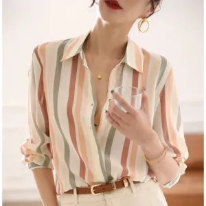 Julia Vintage-Streifenhemd – Eleganz trifft auf koreanischen Modestil