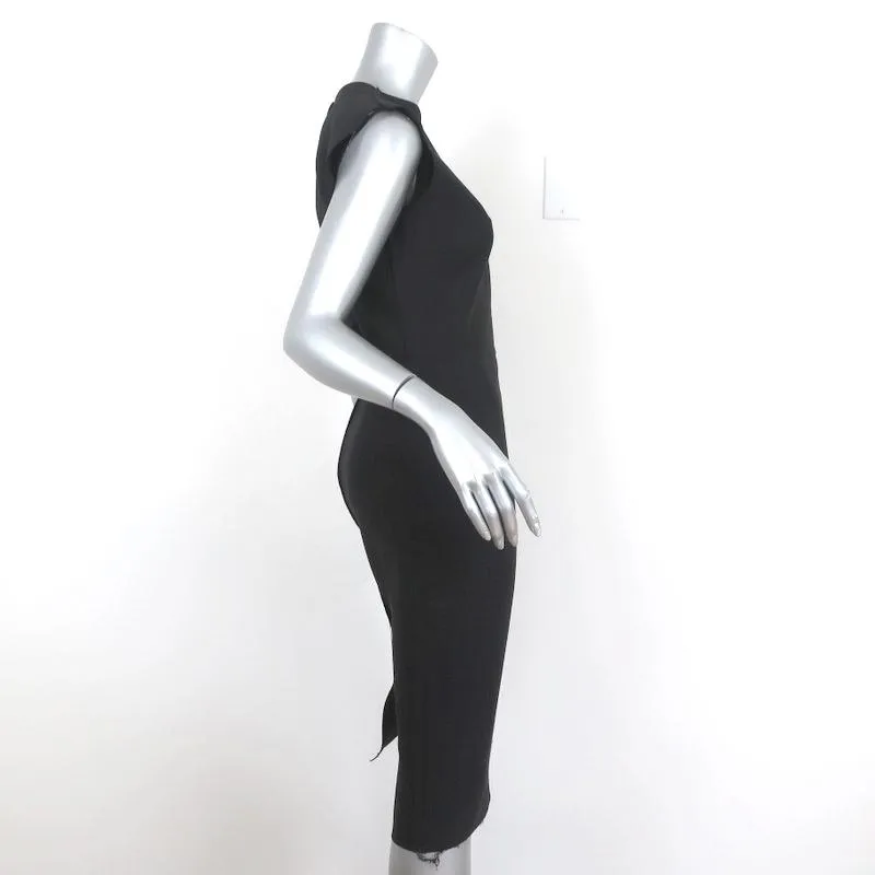 Lanvin Asymmetric Sleeve Dress Black Stretch Wool Size 36