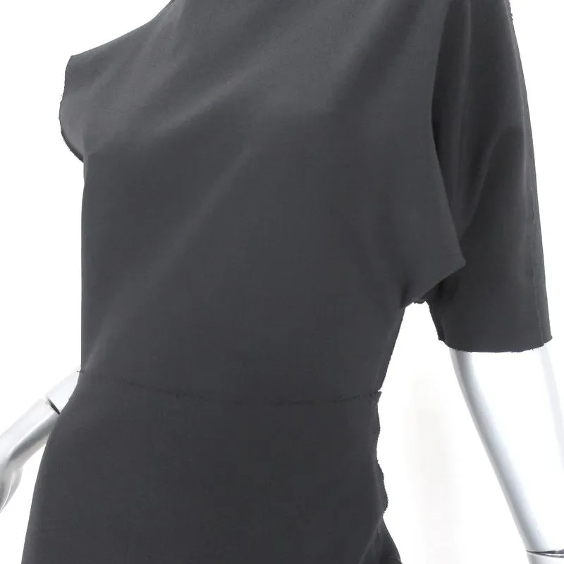 Lanvin Asymmetric Sleeve Dress Black Stretch Wool Size 36