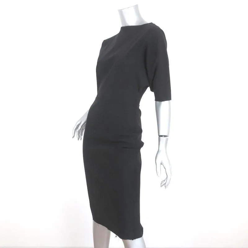 Lanvin Asymmetric Sleeve Dress Black Stretch Wool Size 36