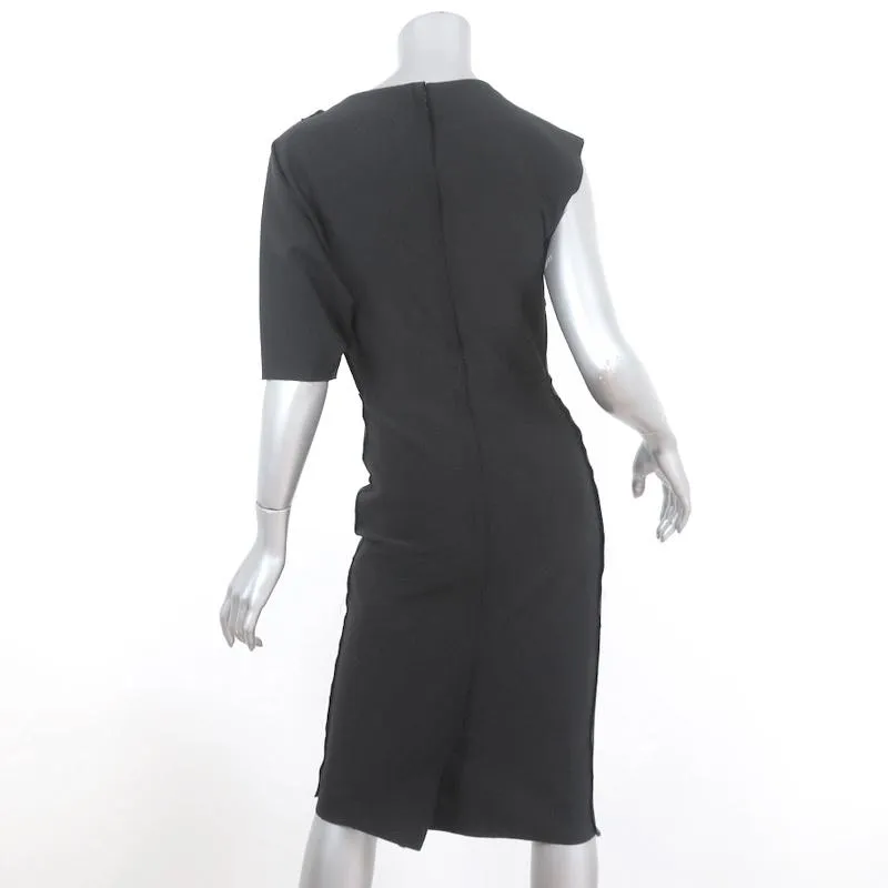 Lanvin Asymmetric Sleeve Dress Black Stretch Wool Size 36
