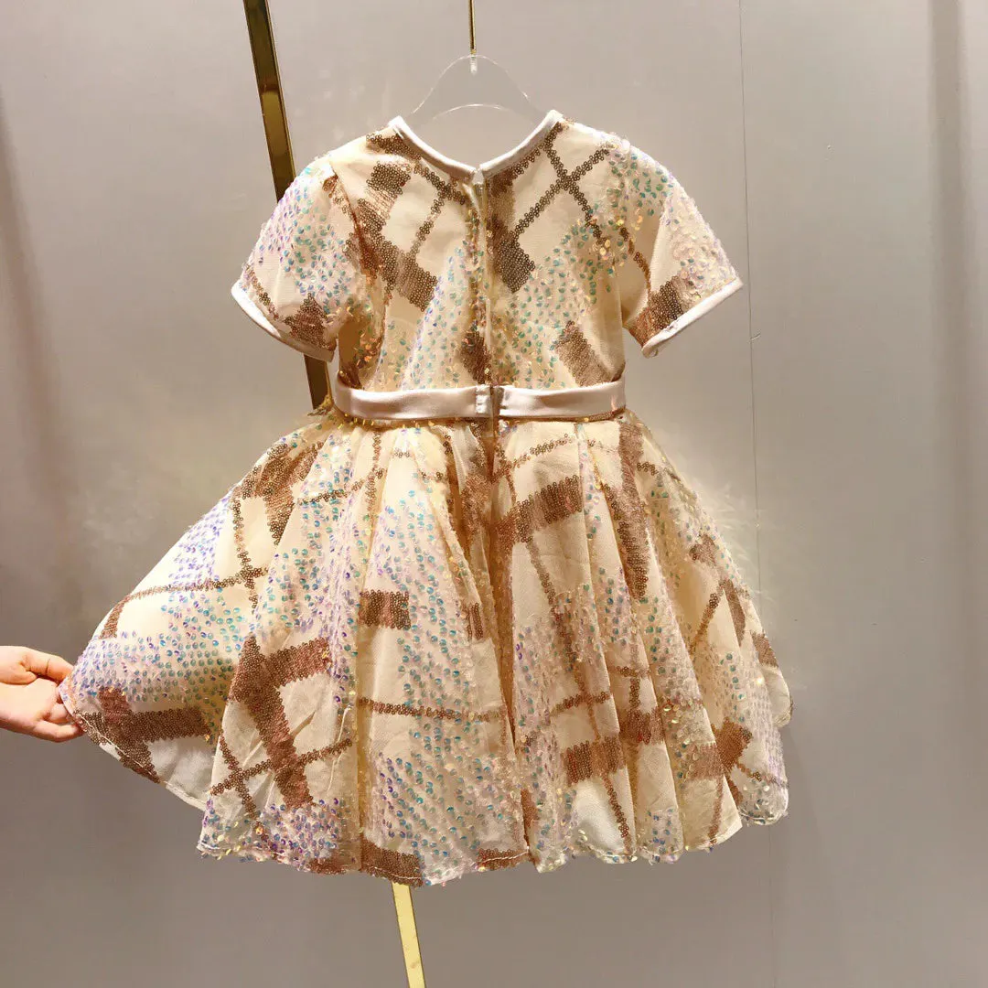 luxury Kids Girls Sequined Dresses Baby Girl Princess party Dress Summer Children outwear clothing