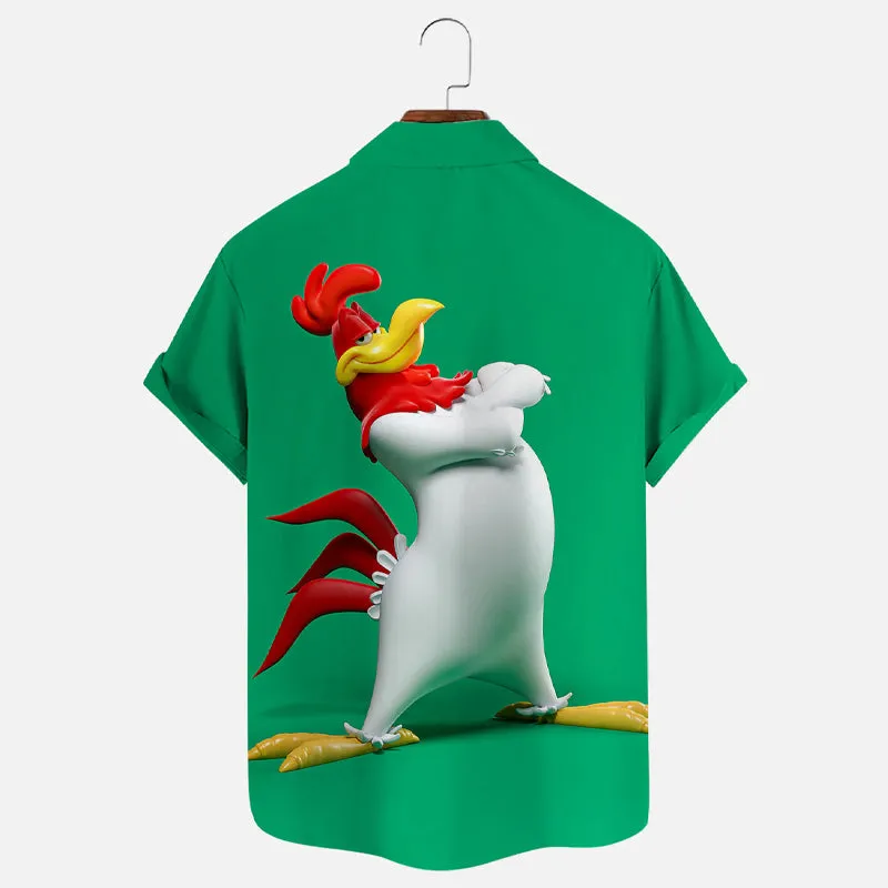 Men's Cartoon Chicken Print Short Sleeve Shirt