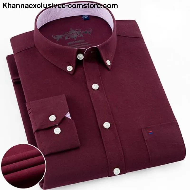Men's Long Sleeve Solid Shirt with Chest Pocket High-quality Tops Button Down Shirts