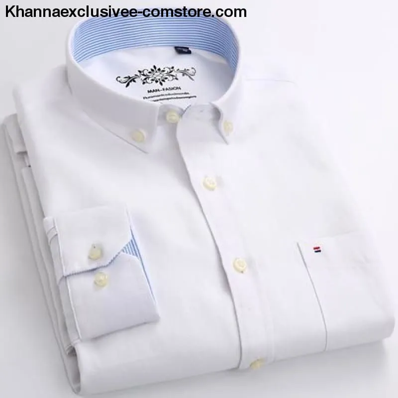 Men's Long Sleeve Solid Shirt with Chest Pocket High-quality Tops Button Down Shirts