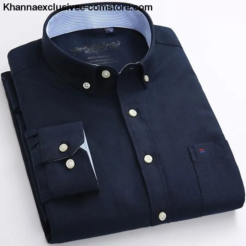 Men's Long Sleeve Solid Shirt with Chest Pocket High-quality Tops Button Down Shirts