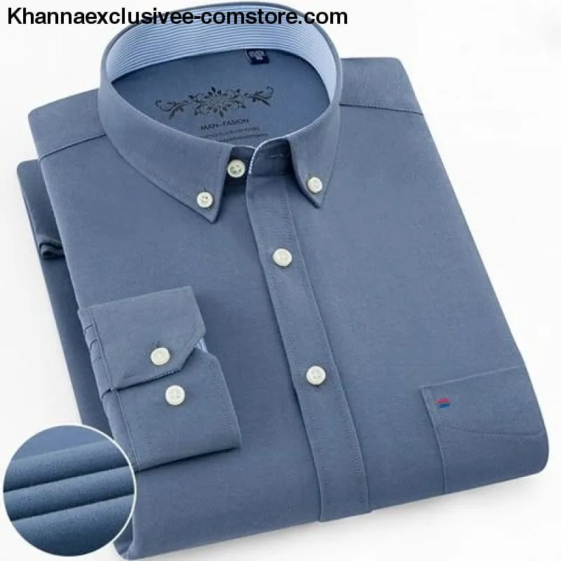Men's Long Sleeve Solid Shirt with Chest Pocket High-quality Tops Button Down Shirts