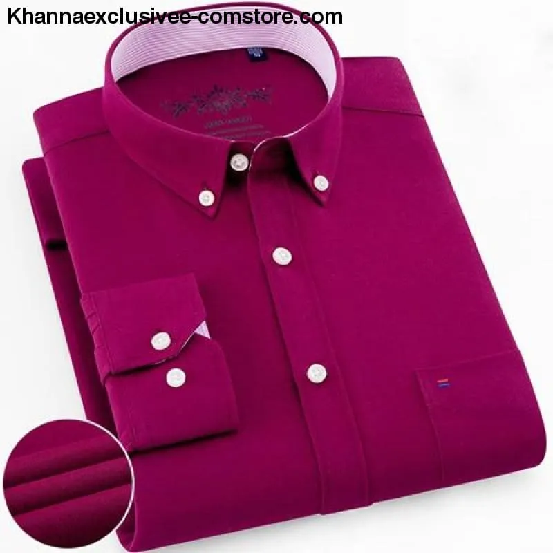 Men's Long Sleeve Solid Shirt with Chest Pocket High-quality Tops Button Down Shirts