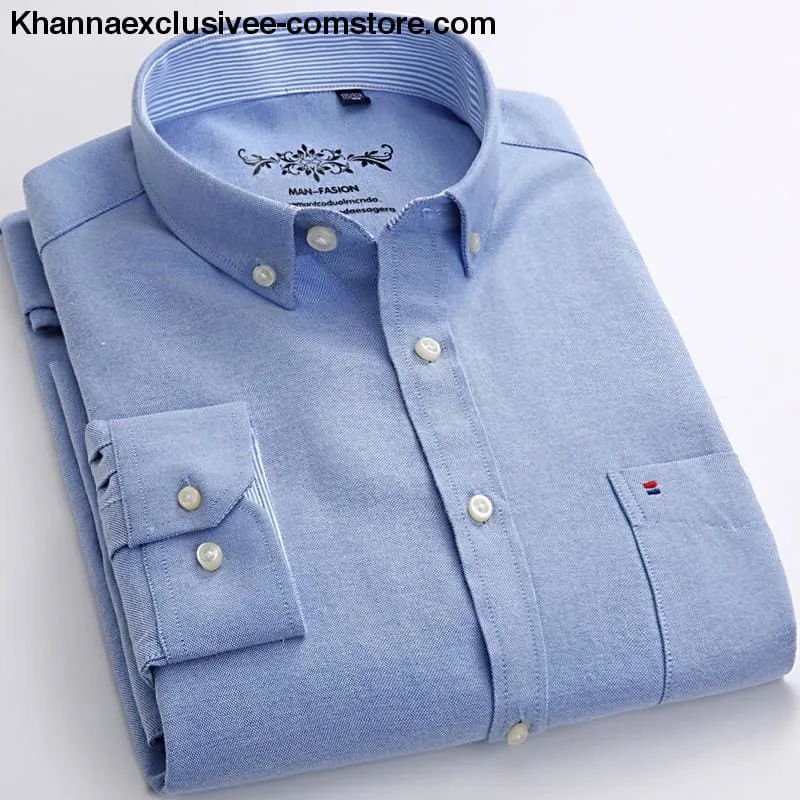 Men's Long Sleeve Solid Shirt with Chest Pocket High-quality Tops Button Down Shirts