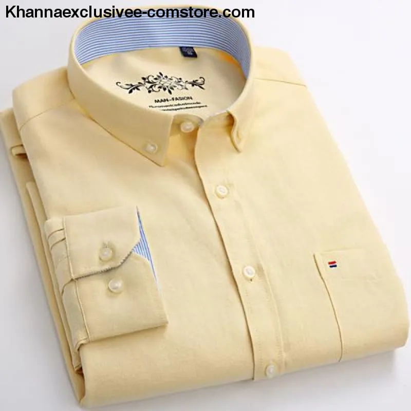 Men's Long Sleeve Solid Shirt with Chest Pocket High-quality Tops Button Down Shirts