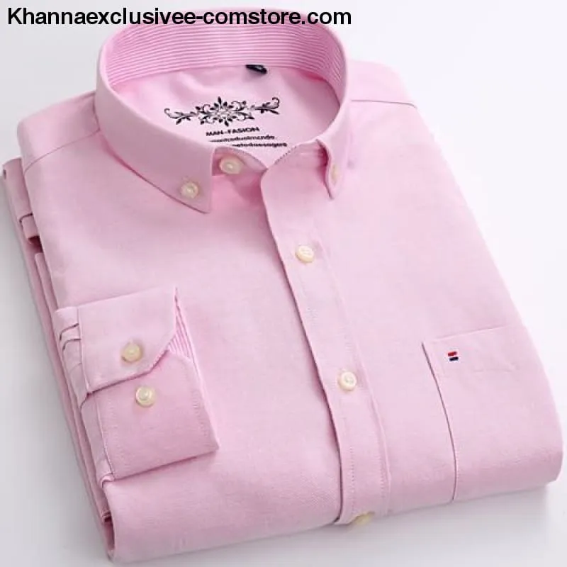 Men's Long Sleeve Solid Shirt with Chest Pocket High-quality Tops Button Down Shirts
