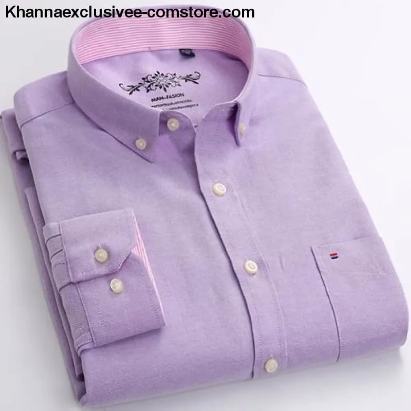 Men's Long Sleeve Solid Shirt with Chest Pocket High-quality Tops Button Down Shirts
