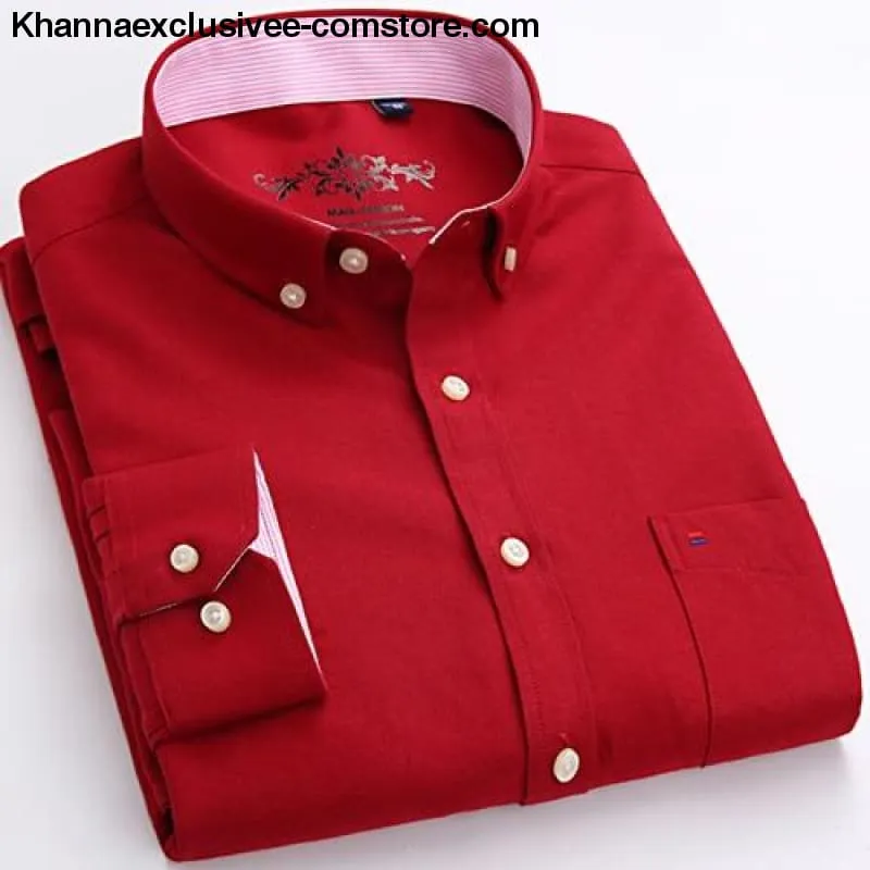 Men's Long Sleeve Solid Shirt with Chest Pocket High-quality Tops Button Down Shirts