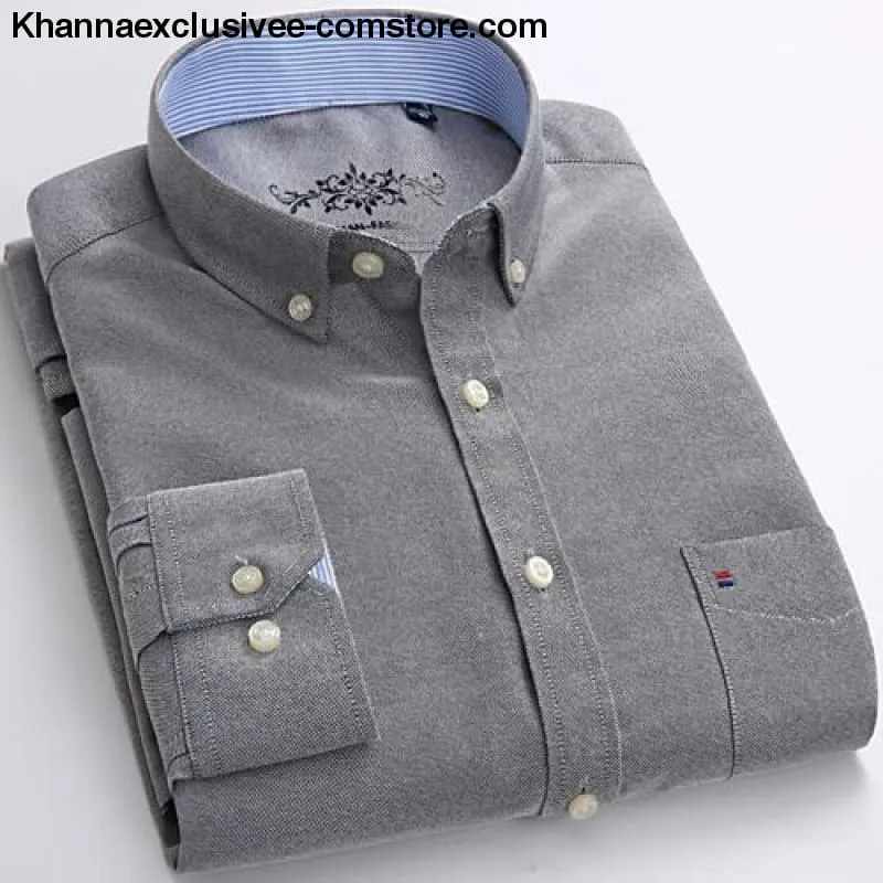 Men's Long Sleeve Solid Shirt with Chest Pocket High-quality Tops Button Down Shirts