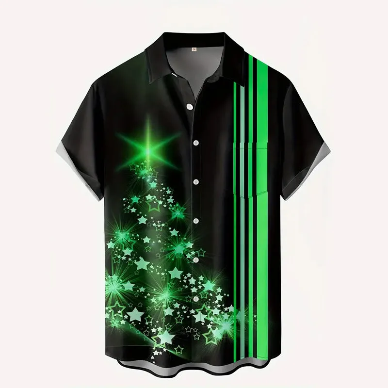 Men's Stars And Stripe Pattern Fashion Short Sleeve Lapel Shirt