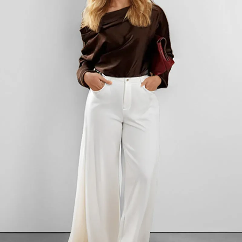 MOMENTLOVER popular Autumn New 2025 Women's Clothing Bottom Shirt Elegant  Slant Neck Satin Long Sleeve Off-Shoulder Women's Top