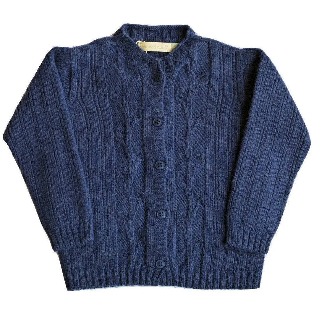 Navy Leaves Cashmere & Wool Cardigan