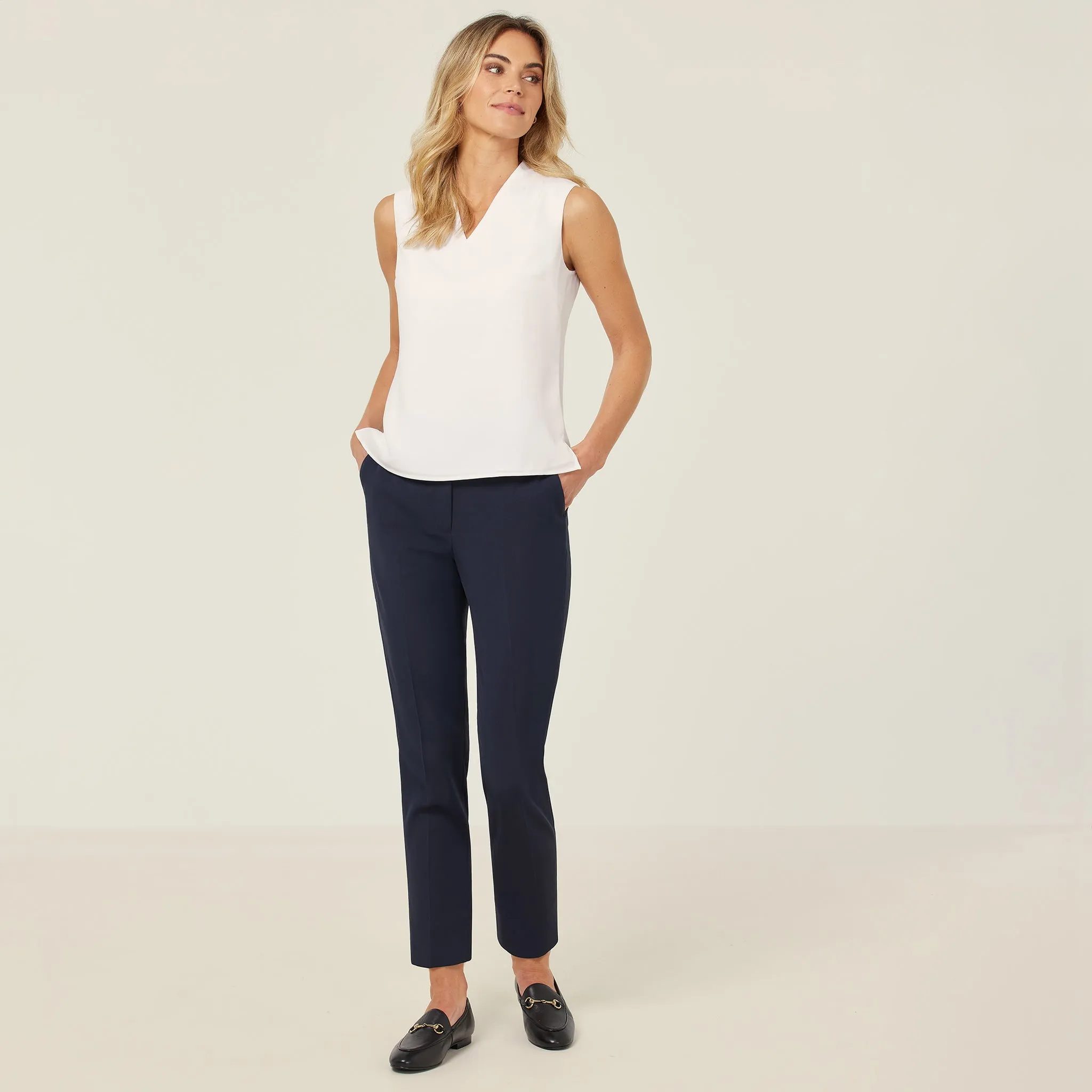 NNT Women's Satin Back Crepe Sleeveless Blouse - White
