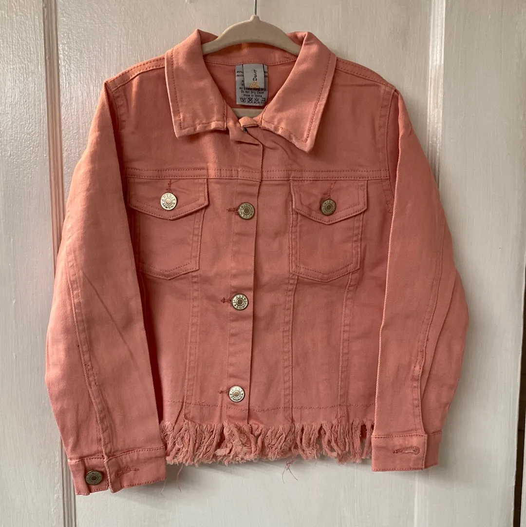 OD-Girls Salmon Denim Fringe Jacket
