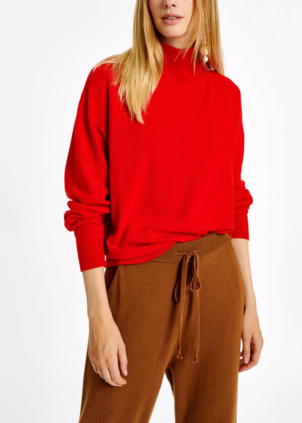 Orange merino wool blend turtleneck sweater