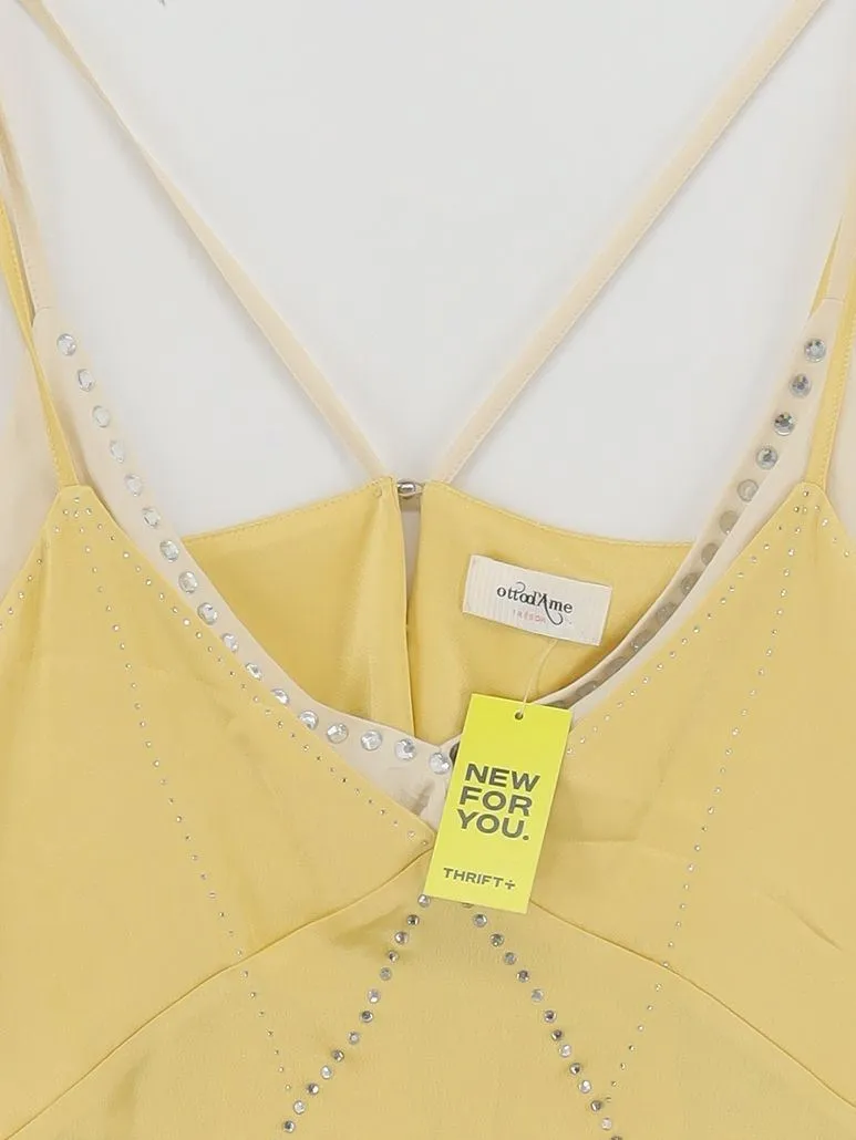 Ottod`ame Women's T-Shirt UK 12 Yellow Viscose with Other, Silk