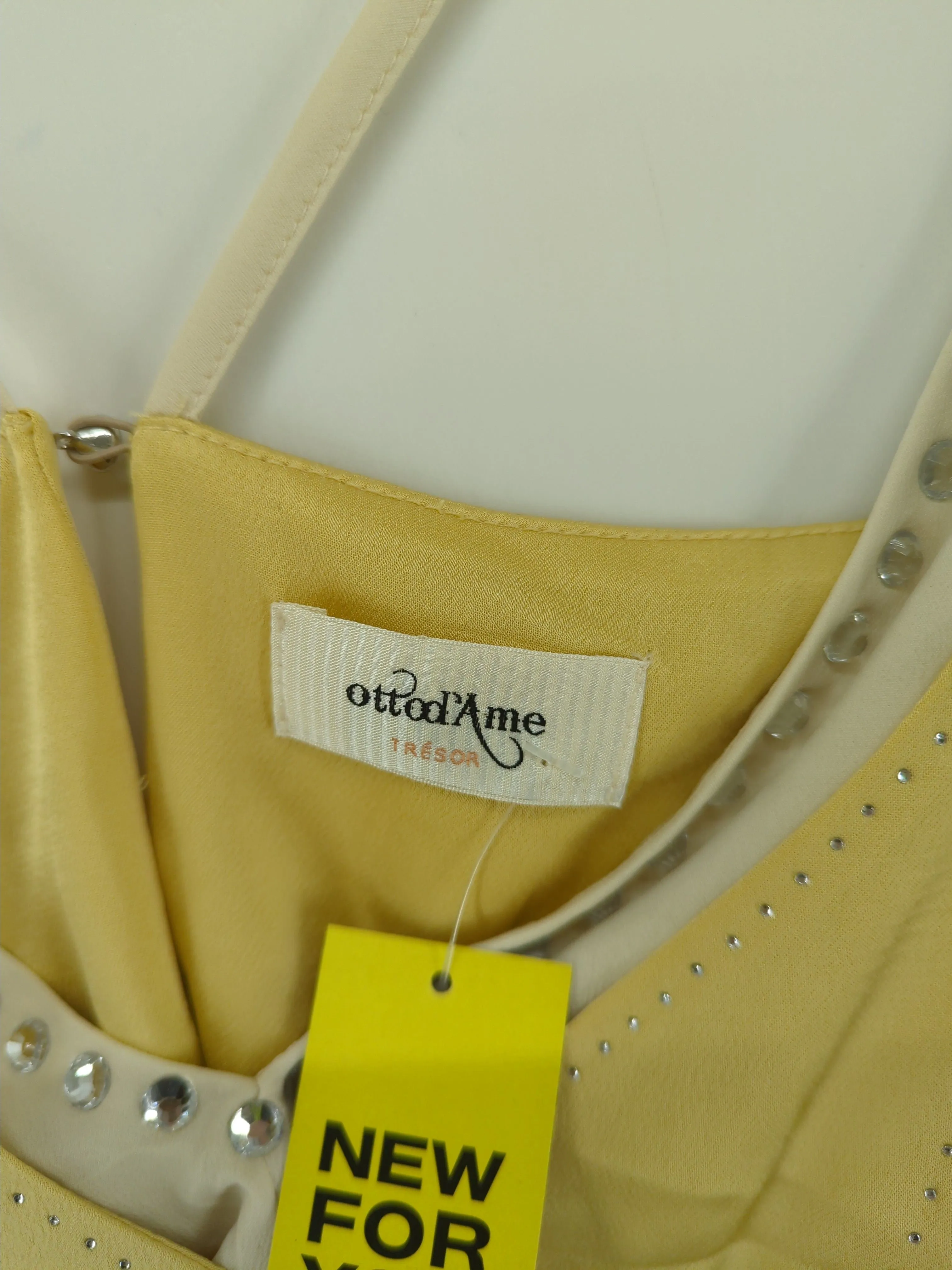 Ottod`ame Women's T-Shirt UK 12 Yellow Viscose with Other, Silk