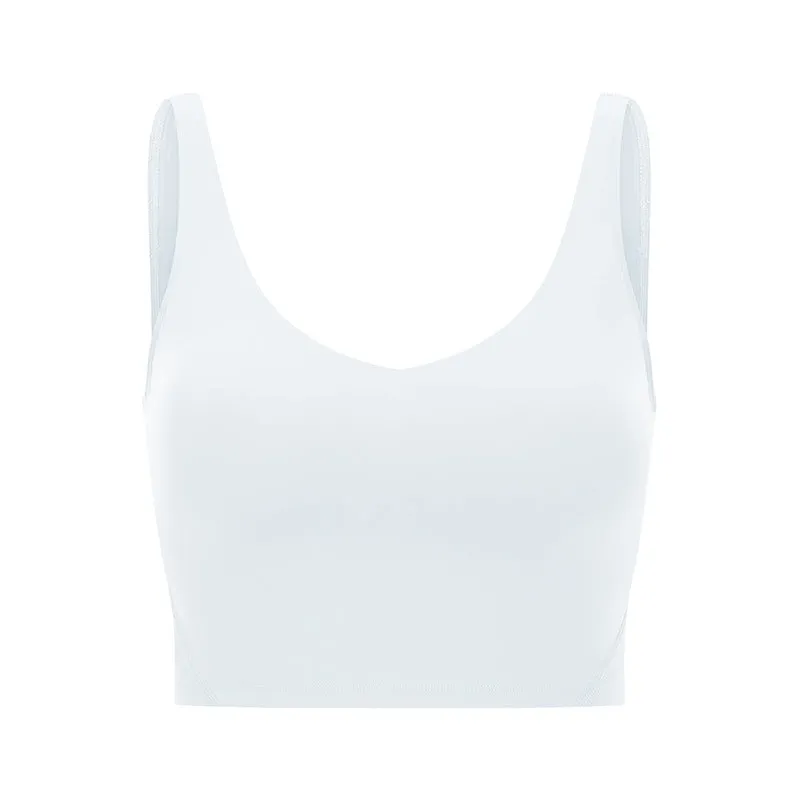 Padded V Neck Crop Top Compression Shaped Design Yoga Breathable Women's Tank Top
