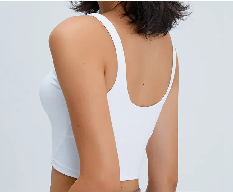 Padded V Neck Crop Top Compression Shaped Design Yoga Breathable Women's Tank Top
