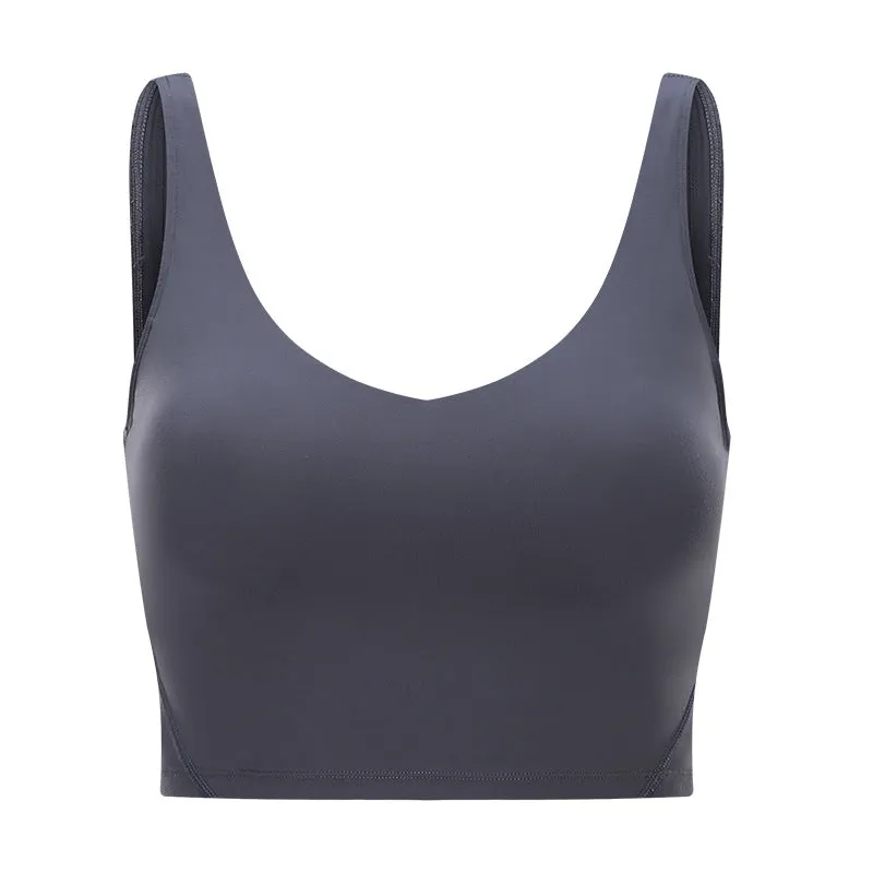 Padded V Neck Crop Top Compression Shaped Design Yoga Breathable Women's Tank Top