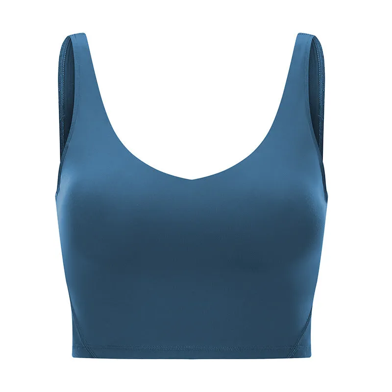 Padded V Neck Crop Top Compression Shaped Design Yoga Breathable Women's Tank Top
