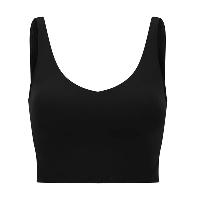 Padded V Neck Crop Top Compression Shaped Design Yoga Breathable Women's Tank Top