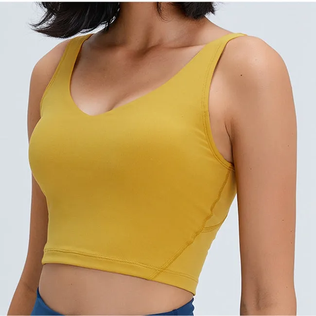 Padded V Neck Crop Top Compression Shaped Design Yoga Breathable Women's Tank Top
