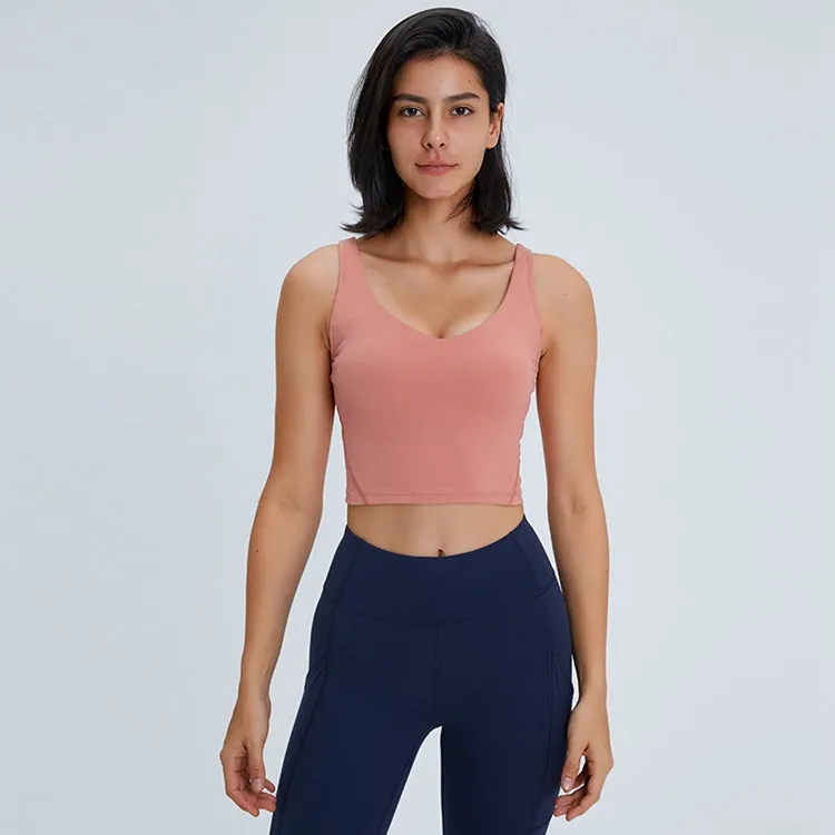 Padded V Neck Crop Top Compression Shaped Design Yoga Breathable Women's Tank Top