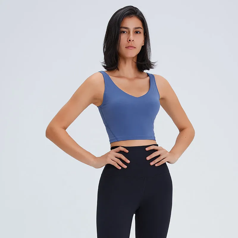 Padded V Neck Crop Top Compression Shaped Design Yoga Breathable Women's Tank Top