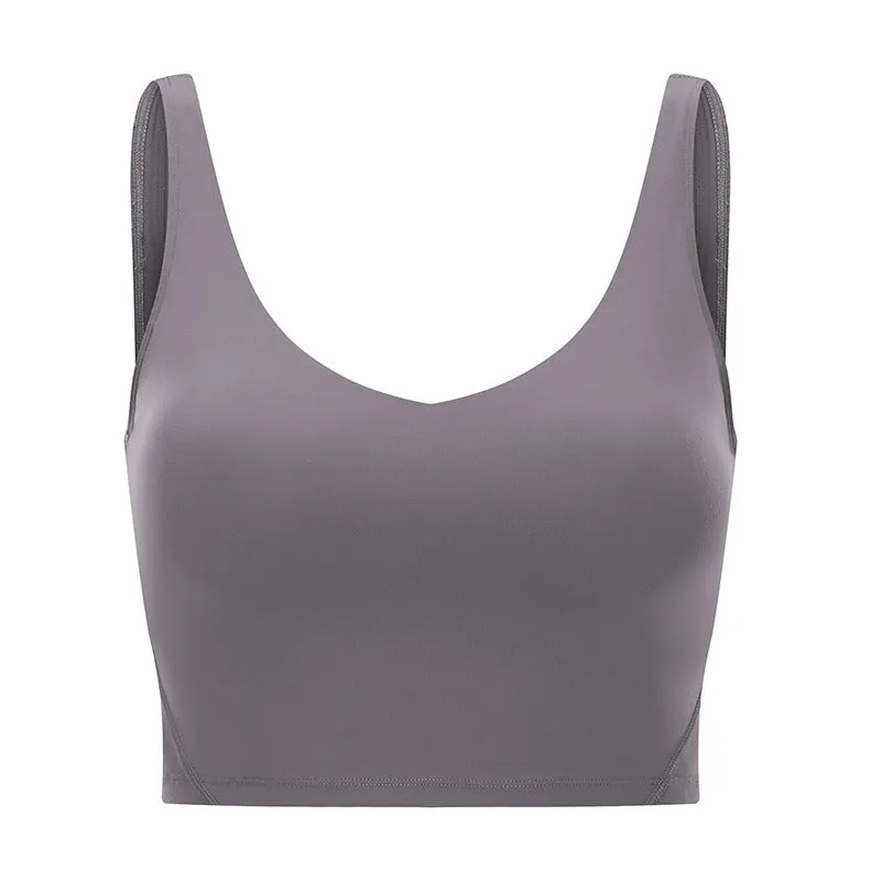 Padded V Neck Crop Top Compression Shaped Design Yoga Breathable Women's Tank Top