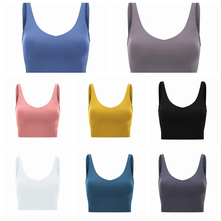 Padded V Neck Crop Top Compression Shaped Design Yoga Breathable Women's Tank Top