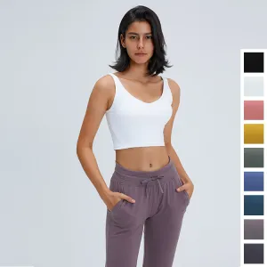 Padded V Neck Crop Top Compression Shaped Design Yoga Breathable Women's Tank Top