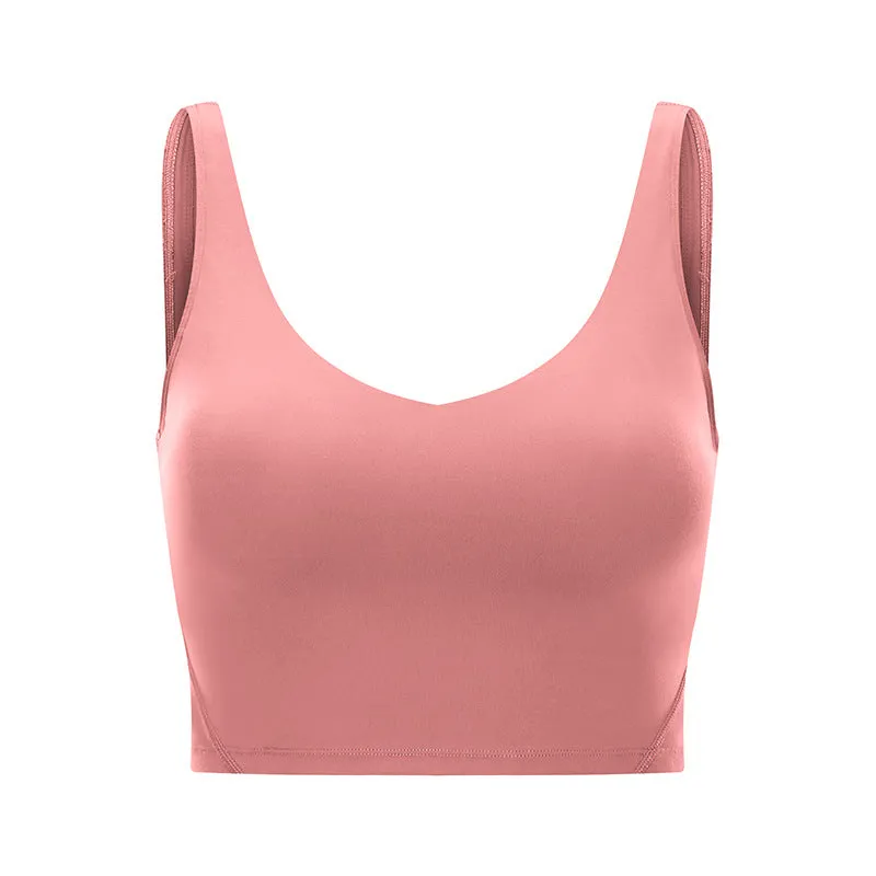 Padded V Neck Crop Top Compression Shaped Design Yoga Breathable Women's Tank Top