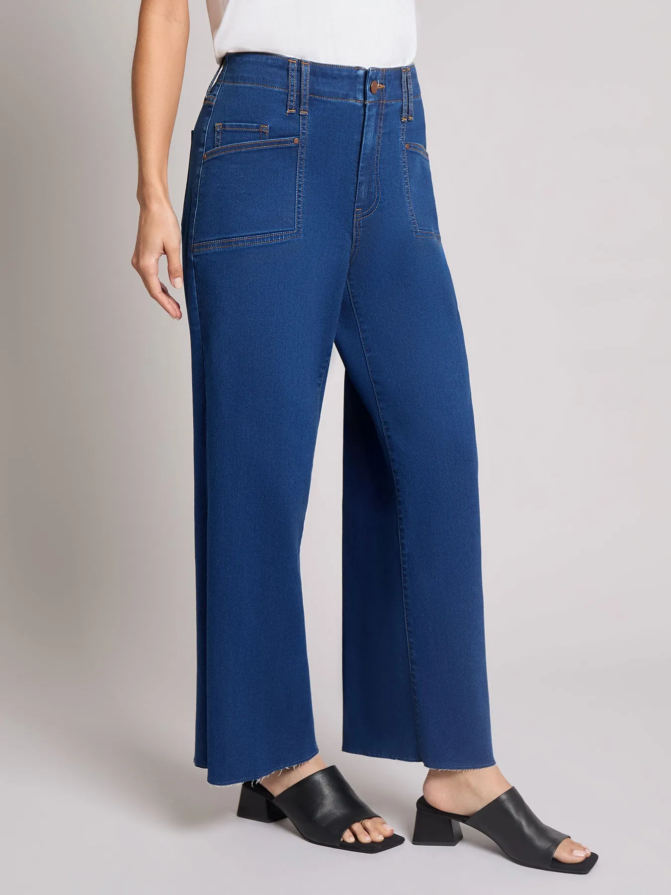 Patch Pocket Wide Leg Denim, Phoenix Wash