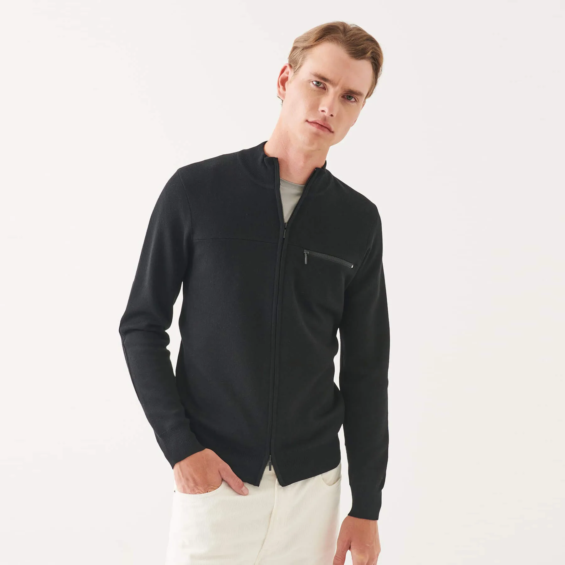 Patrick Assaraf Double Face Merino Zip Up Cardigan