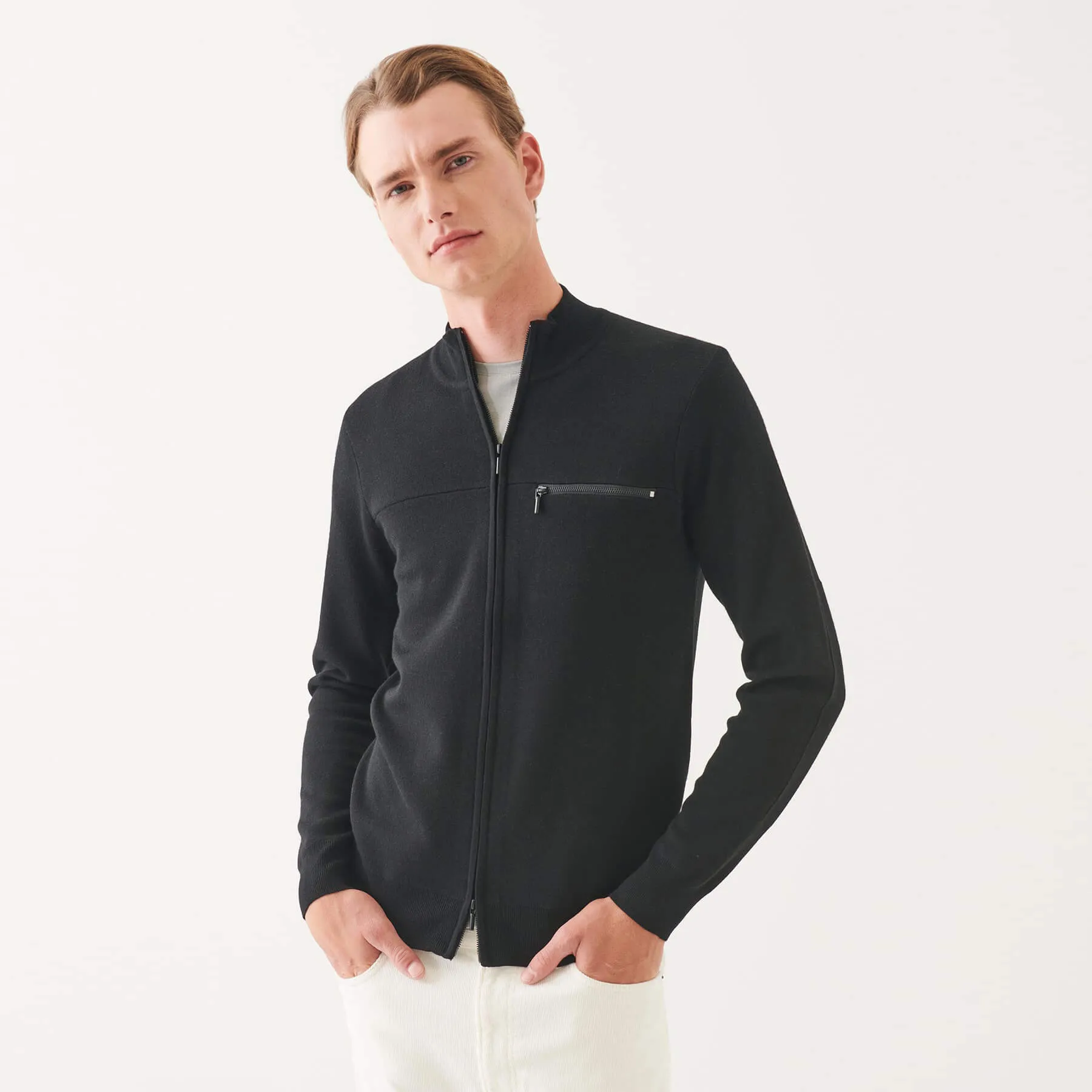 Patrick Assaraf Double Face Merino Zip Up Cardigan