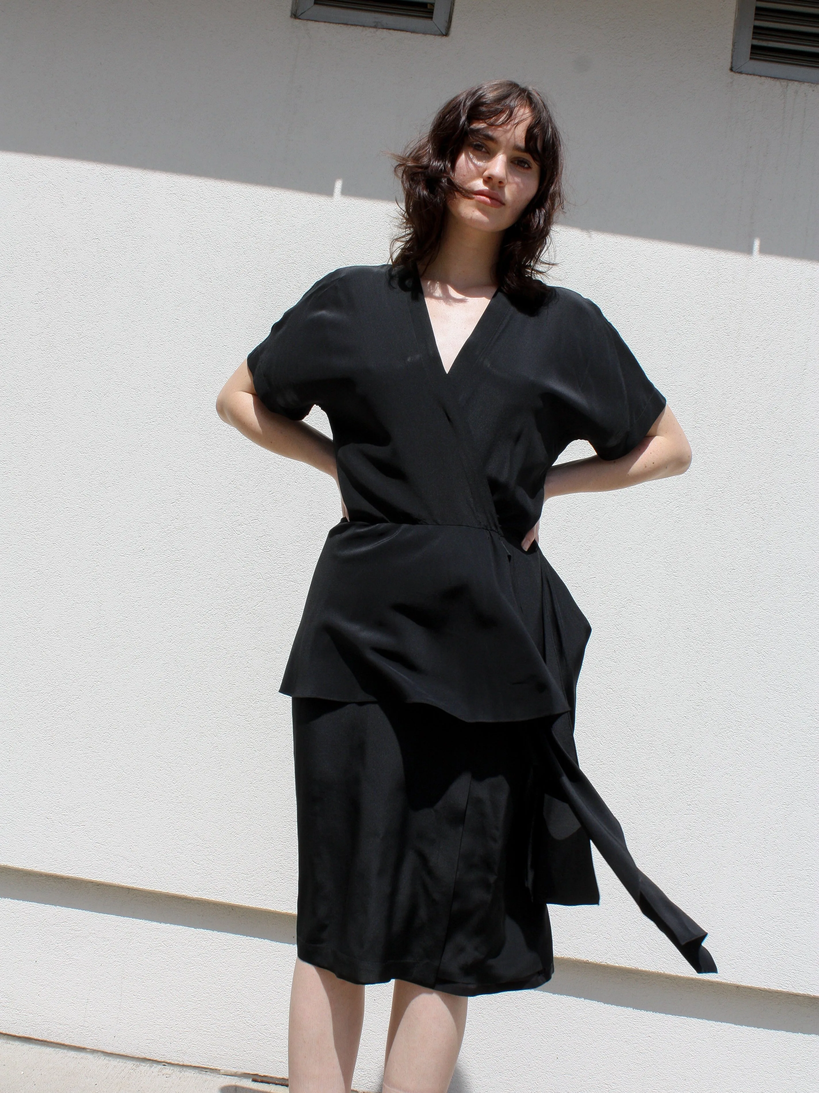 Peplum Silk Wrap Dress