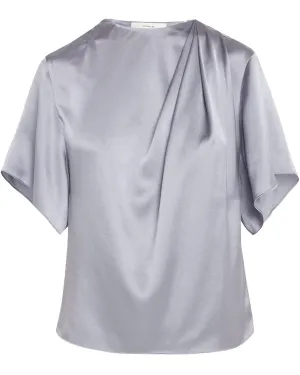 Piero Blue Satin Flutter Sleeve Blouse