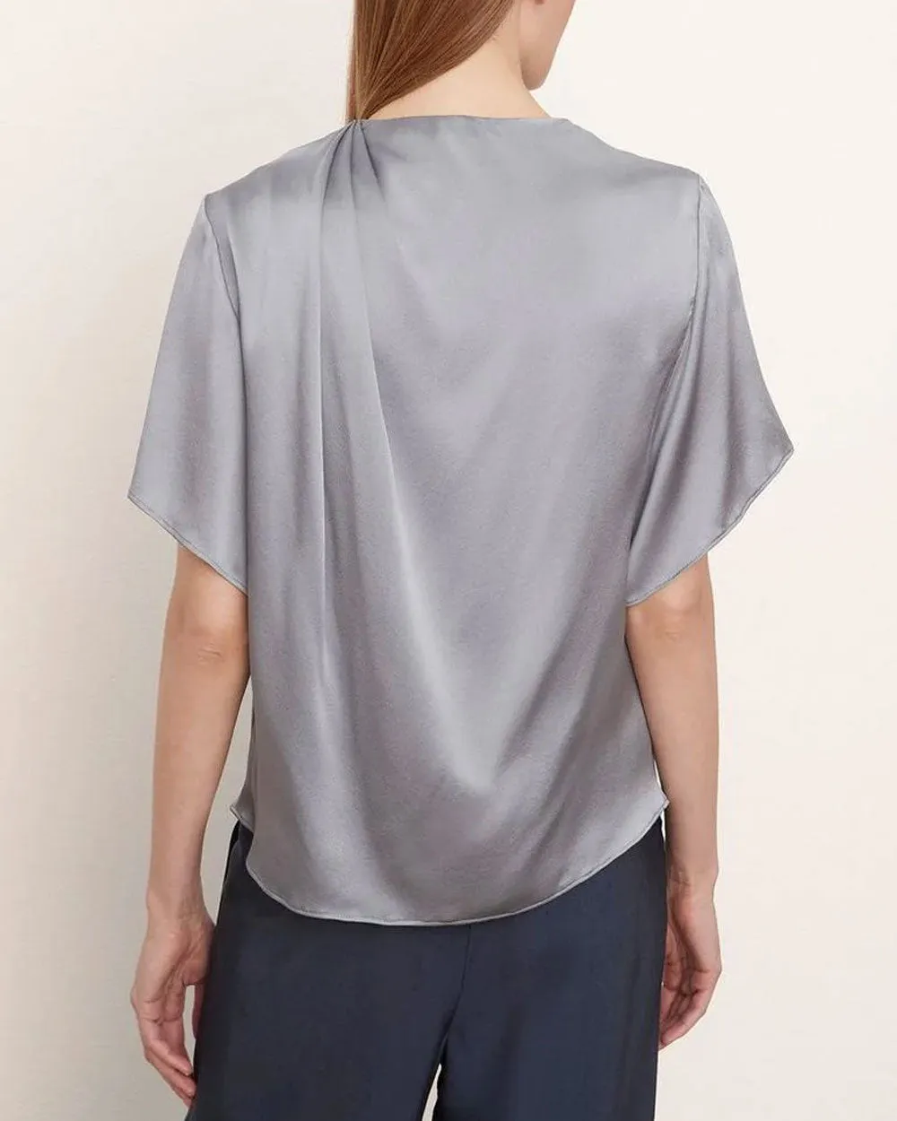 Piero Blue Satin Flutter Sleeve Blouse