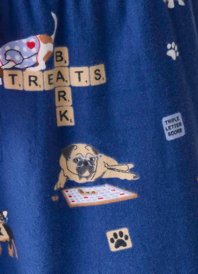 PJ Salvage Flannel Pyjamas Scrabble Dogs Dark Denim
