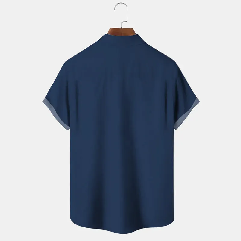 Plant Flower Button Pocket Casual 50S Bowling Commuter Short Sleeve Shirt